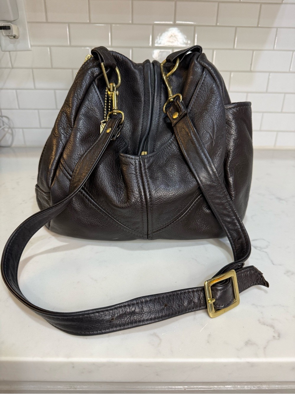 Victoria Leather Co Vintage Black Pebble Leather Convertible Backpack Hobo Purse